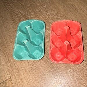 2 Anthropologie Biscuit Ceramic 6-Egg Holder in Coral Red & Turquoise Easter